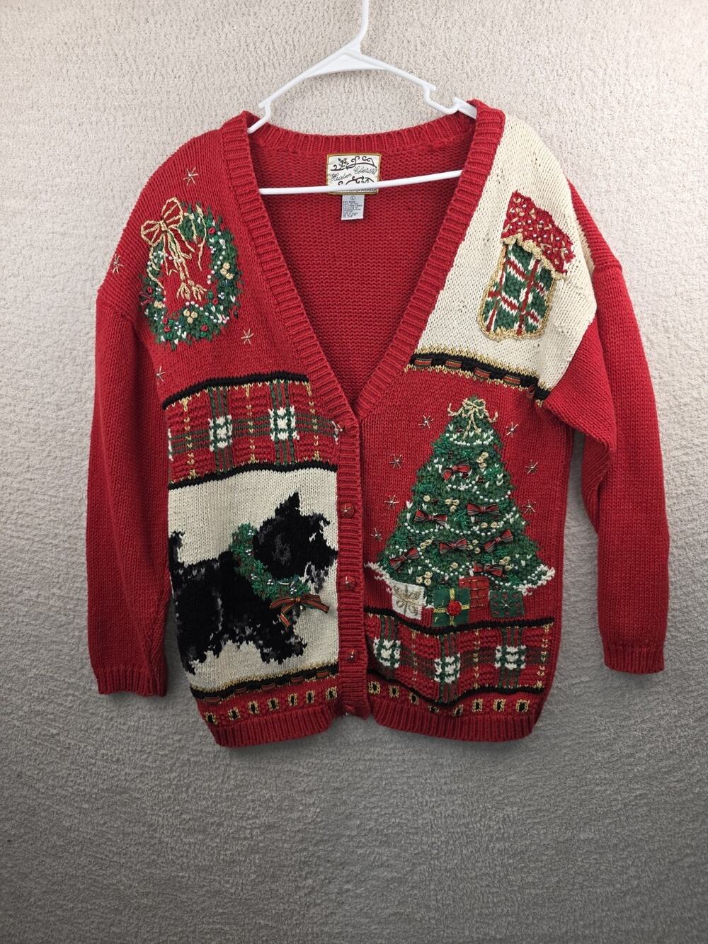 Vintage Heirloom Collectibles Christmas Cardigan Sweater Ugly Sweater Size Large